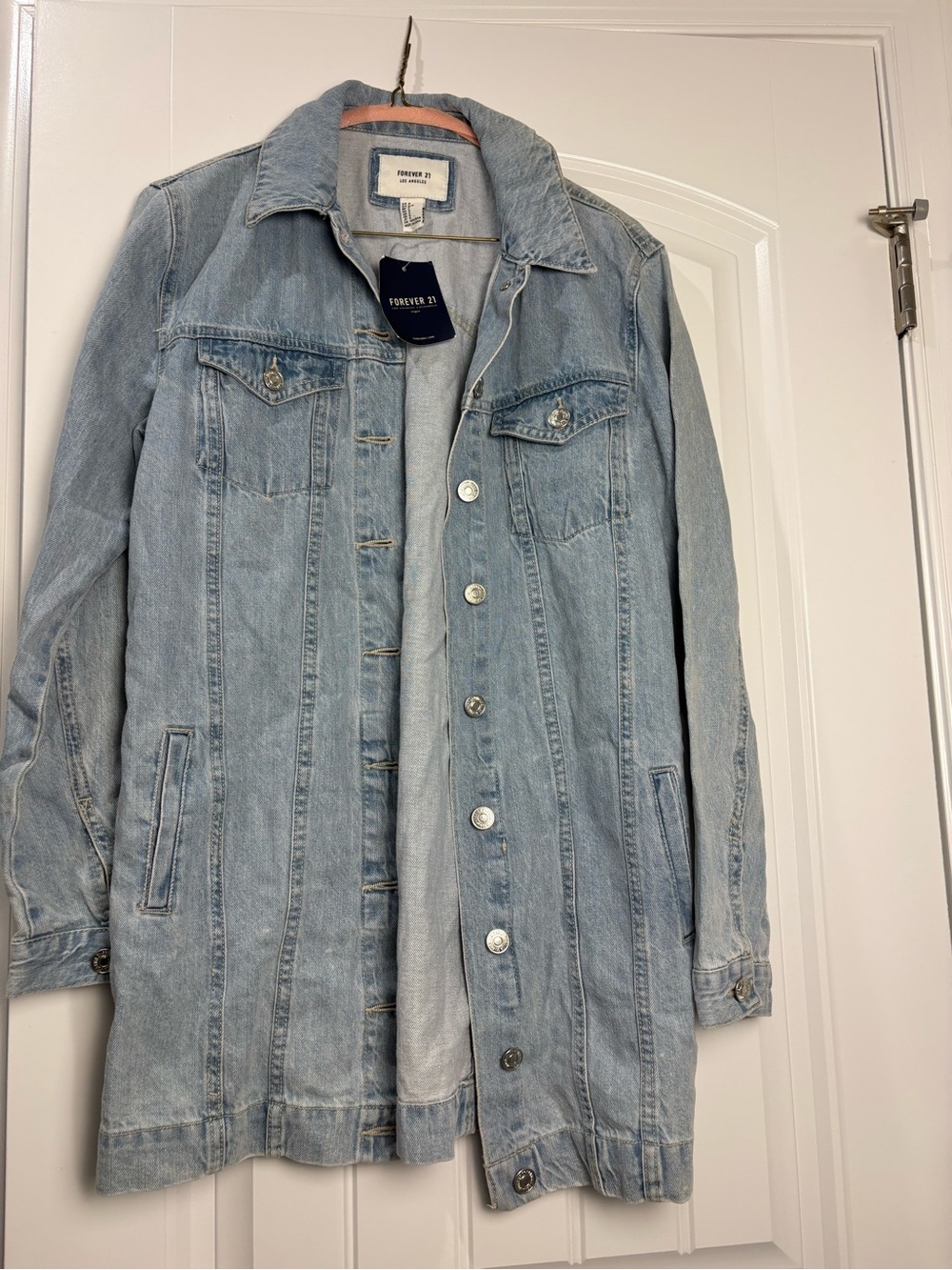 Forever 21 Light Wash Long Denim Jacket